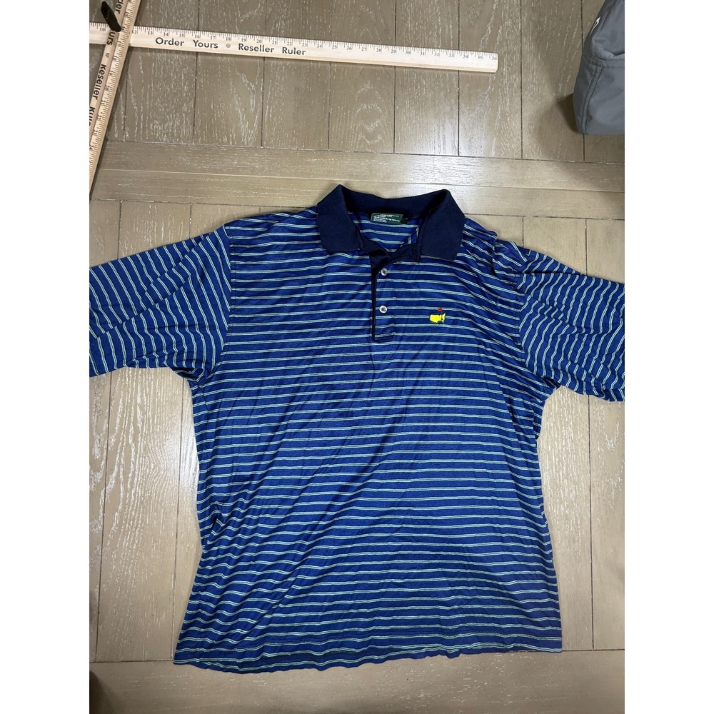Clubhouse Collection Masters Polo Shirt Mens XL Blue Striped 100% Cotton Italy - Picture 2 of 9